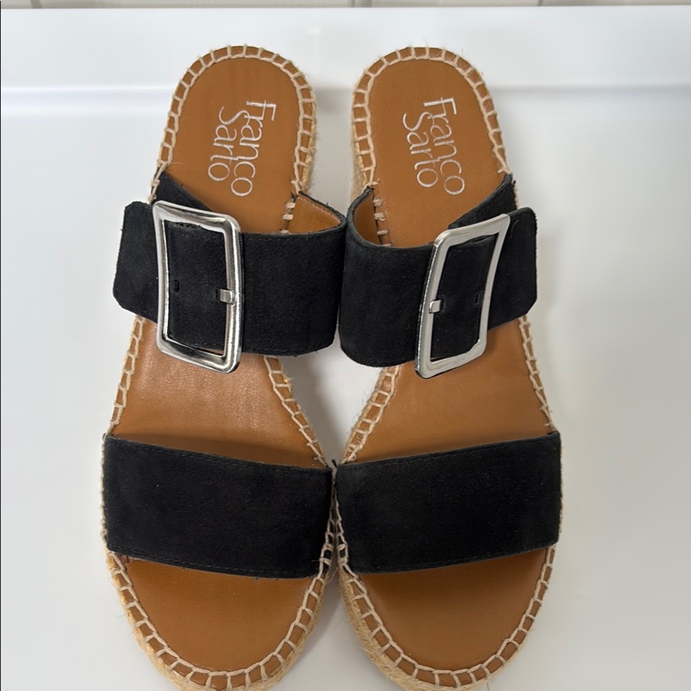 FRANCO SARTO Black Slide Platform Espadrilles